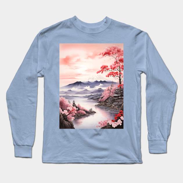 misty mountains, watercolor painting Long Sleeve T-Shirt by Anik Arts